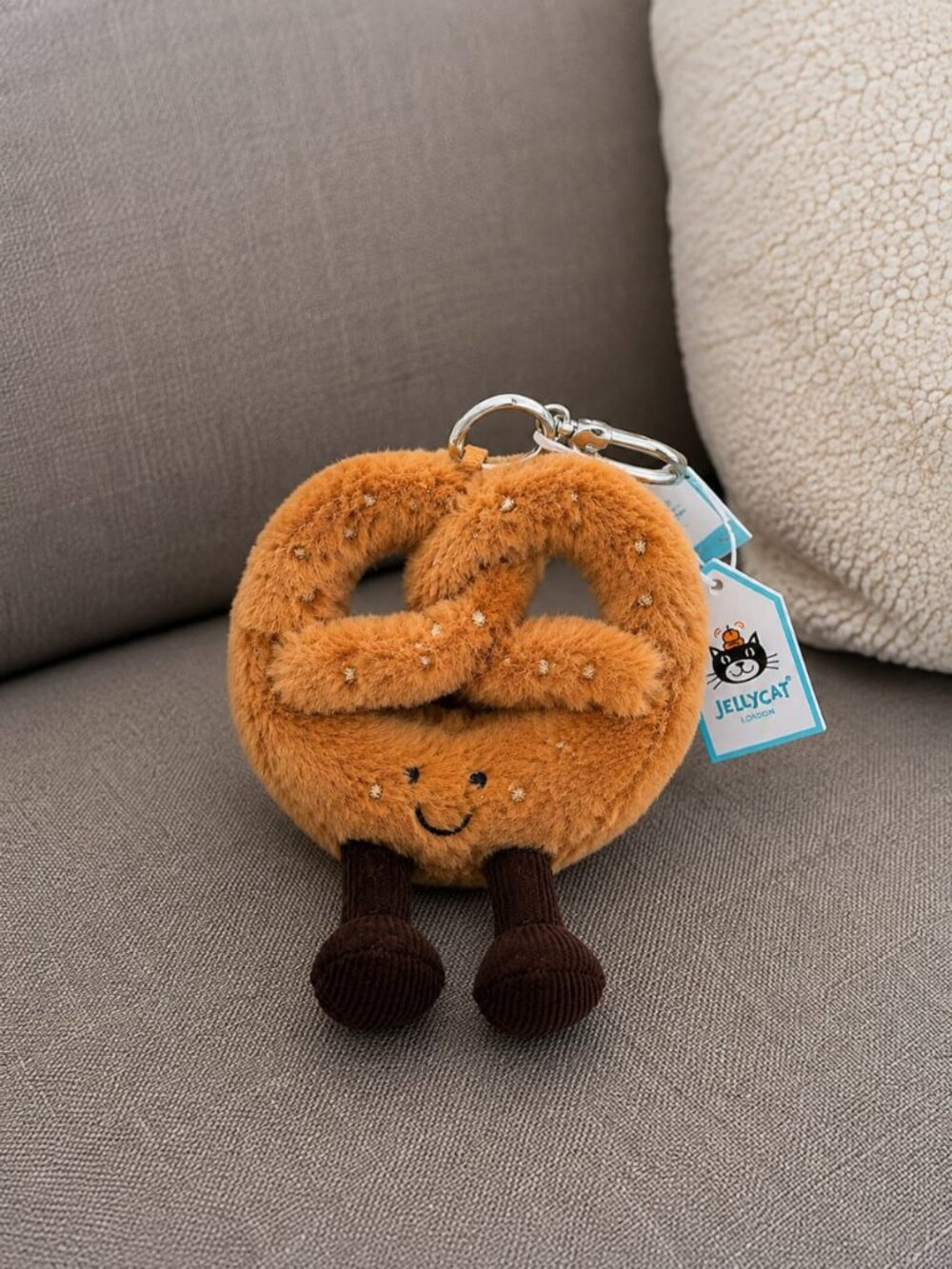 Jellycat Amuseables Pretzel Bag Charm Plush Keychain NWT